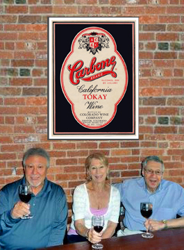 Carbones in front of wine poster