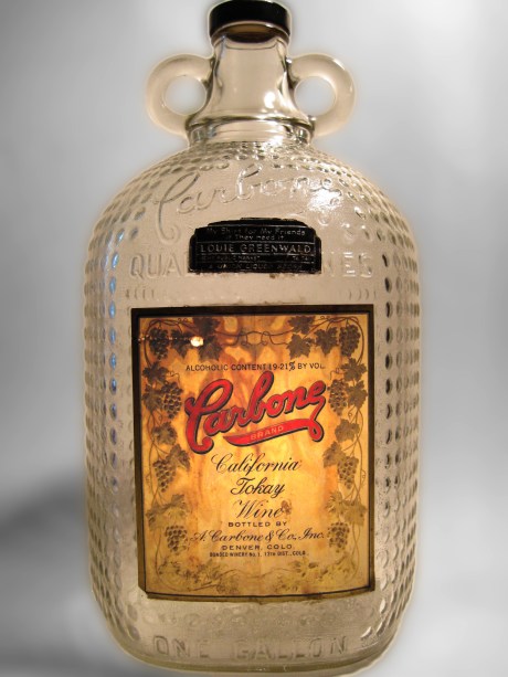 Carbone Tokay Wine Gallon Jug with Louie Greenwald Label and three, six-cent tax-stamps from 1940